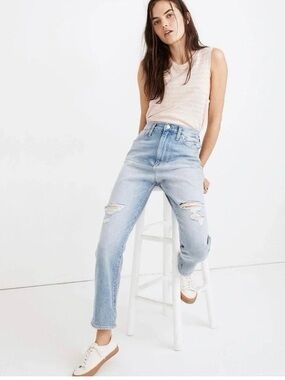 Madewell Light Wash Distressed Super High Rise The Mom Jean